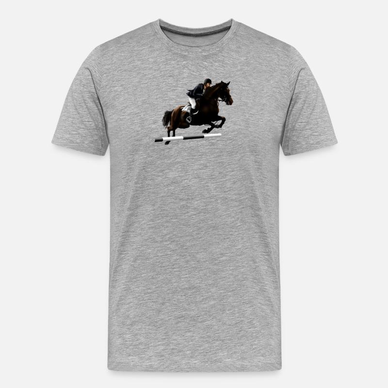 Springendes Pferd mit Reiter - Männer Premium Bio T-Shirt - Grau meliert