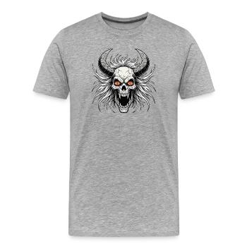 Devil skull with horns - Men's Premium Organic T-Shirt - heather grey - Front - Damien (186cm)
