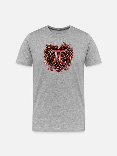 Woven Cherry Heart Pi Design - Men's Premium Organic T-Shirt - heather grey