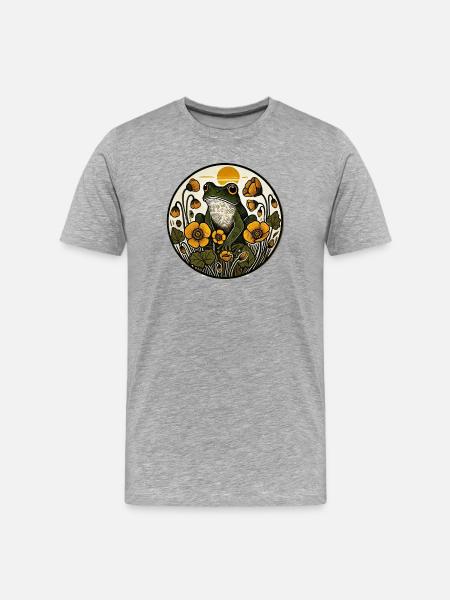 Sunlit Frog in Golden Blooms - Men's Premium Organic T-Shirt - heather grey