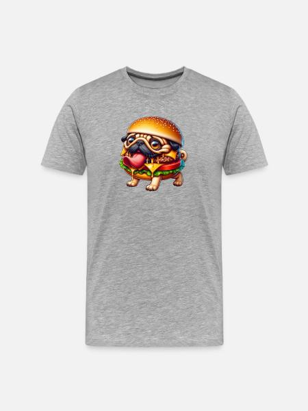 Funny Pug Monster Burger Halloween Whimsical - Men's Premium Organic T-Shirt - heather grey