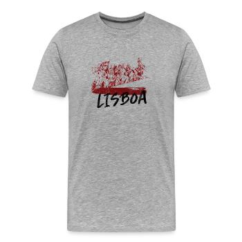 Monument Découvertes Lisbonne illustration rouge - T-shirt bio Premium Homme - gris chiné - Devant - Damien (186cm)