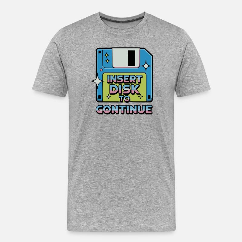 Y2K Retro – Insert Disk to Continue - Männer Premium Bio T-Shirt - Grau meliert