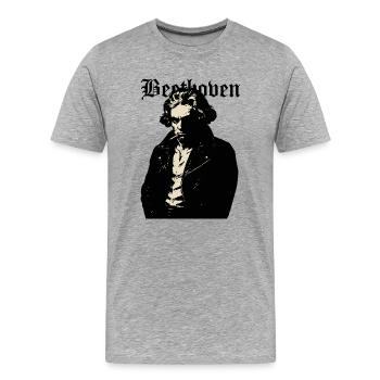 Portrait de Beethoven noir rebelle - T-shirt bio Premium Homme - gris chiné - Devant - Damien (186cm)
