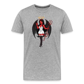 Teufelsengel mit Heiligenschein und Stab - Männer Premium Bio T-Shirt - Grau meliert - Vorne - Damien (186cm)