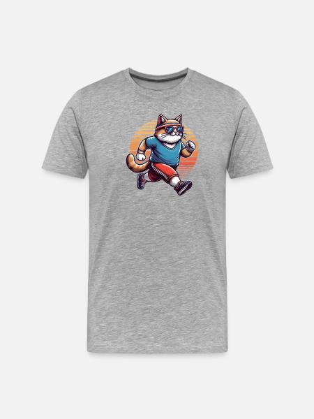 Sporty cat jogging retro sunset - Men's Premium Organic T-Shirt - heather grey