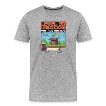 Niveau 30 Arcade vintage débloquée - T-shirt bio Premium Homme - gris chiné - Devant - Damien (186cm)