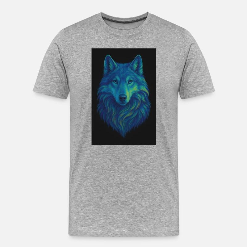 Neonwolf Farbiges Wolfporträt - Männer Premium Bio T-Shirt - Grau meliert