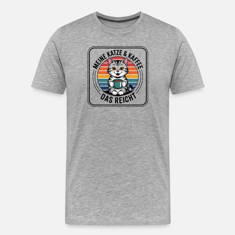Kaffee Kätzchen im Retro Regenbogen - Männer Premium Bio T-Shirt - Grau meliert
