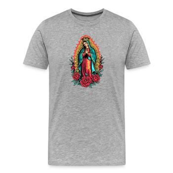 Vierge Guadalupe Rose Icône - T-shirt bio Premium Homme - gris chiné - Devant - Damien (186cm)
