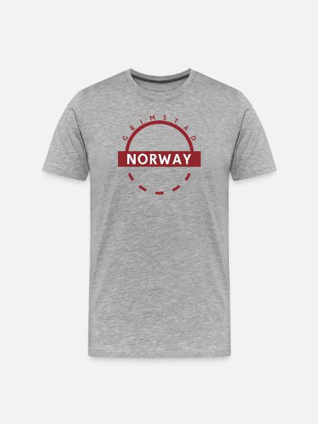 Grimstad Norway Round Badge - Men's Premium Organic T-Shirt - heather grey