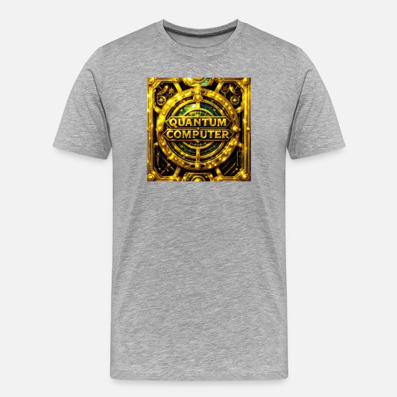 Goldenes Quantencomputer-Emblem - Männer Premium Bio T-Shirt - Grau meliert