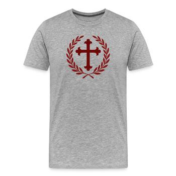 Cross in a laurel wreath - Men's Premium Organic T-Shirt - heather grey - Front - Damien (186cm)