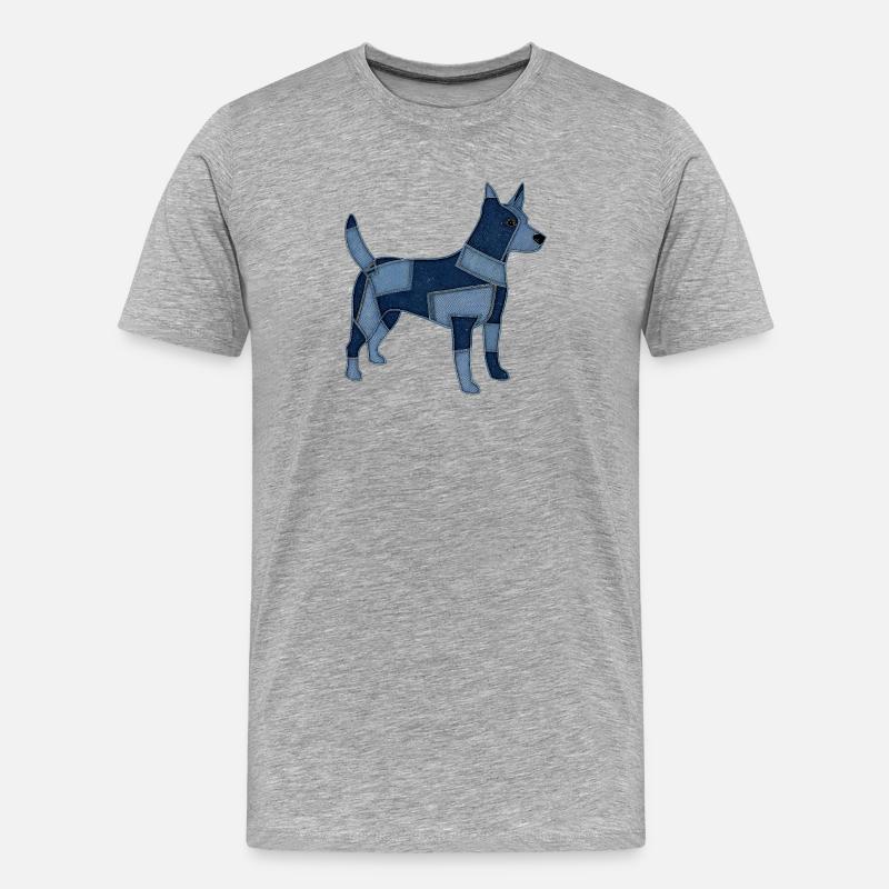 Patchwork Hund aus Jeansstoff - Männer Premium Bio T-Shirt - Grau meliert