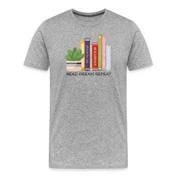 Rangée de livres colorés - T-shirt bio Premium Homme - gris chiné - Devant - Damien (186cm)