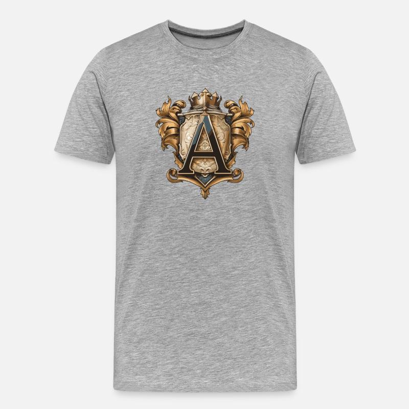 A Buchstabe Name Krone - Männer Premium Bio T-Shirt - Grau meliert