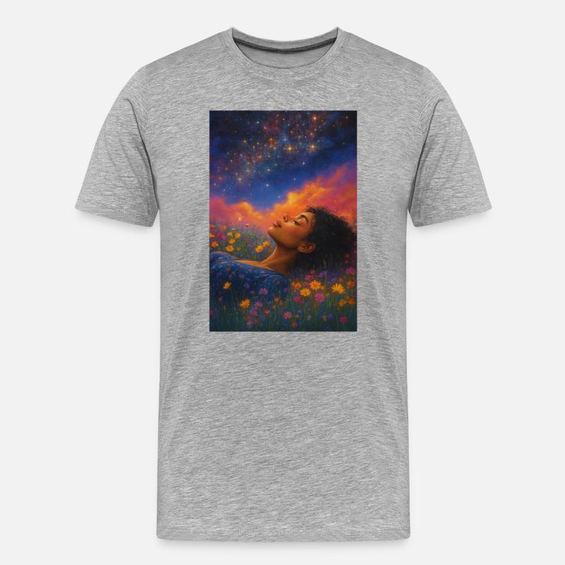 Mondstern im Blütenfeld - Männer Premium Bio T-Shirt - Grau meliert