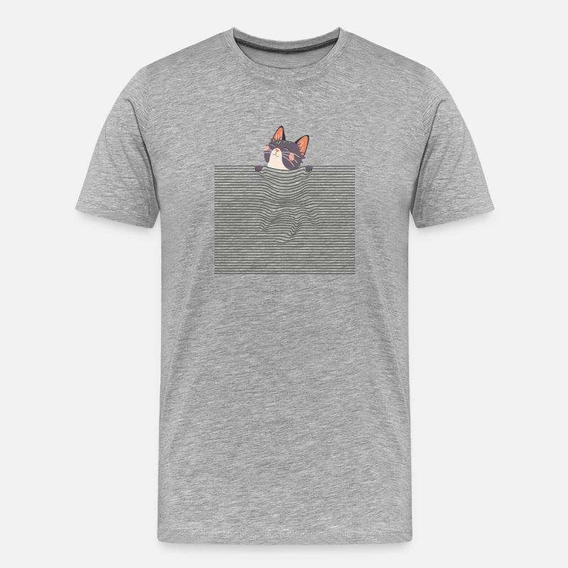Curious Cat – Funny Optical Line Art - Männer Premium Bio T-Shirt - Grau meliert