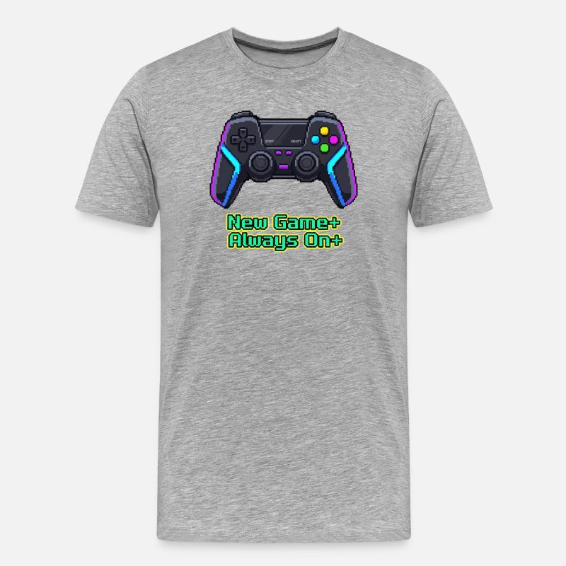 Neon Pixel Controller New Game Plus - Men's Premium Organic T-Shirt - heather grey