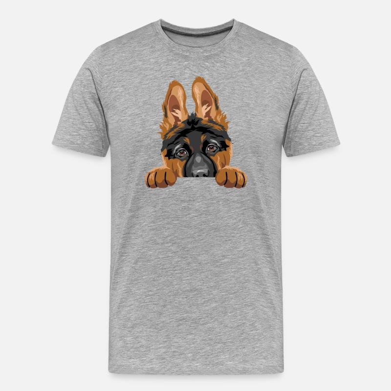 Schüchterner spähender Deutscher Schäferhundwelpe - Männer Premium Bio T-Shirt - Grau meliert
