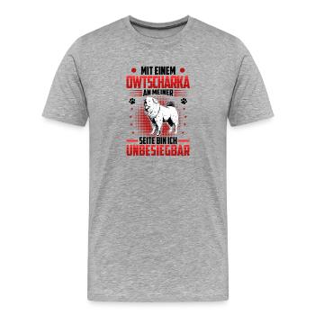 L’imbattable Ovcharka du Caucase - T-shirt bio Premium Homme - gris chiné - Devant - Damien (186cm)