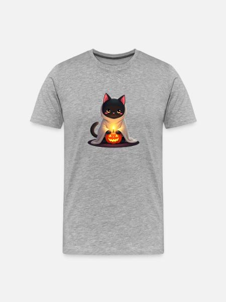 Halloween Cat with Halloween Pumpkin - Men's Premium Organic T-Shirt - heather grey