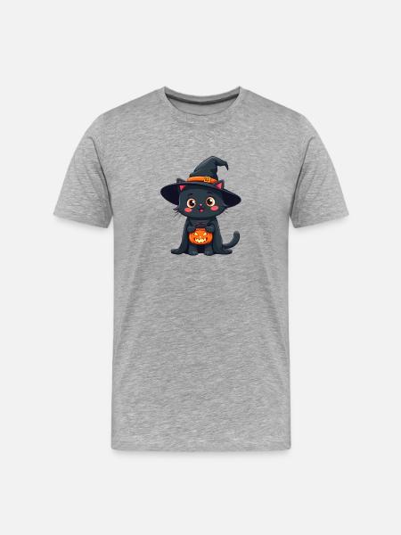 Chat d’Halloween avec citrouille d’Halloween - T-shirt bio Premium Homme - gris chiné