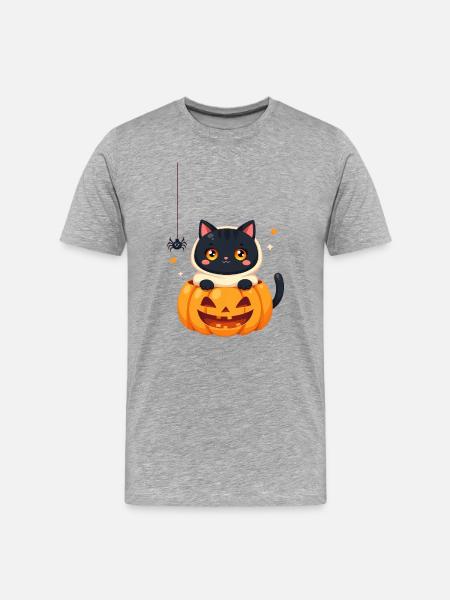 Halloween Cat with Halloween Pumpkin - Men's Premium Organic T-Shirt - heather grey