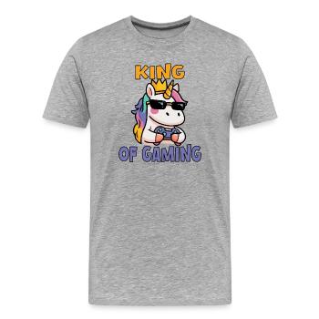 Licorne - Roi du jeu unichorn - T-shirt bio Premium Homme - gris chiné - Devant - Damien (186cm)