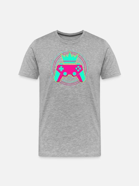Controller Krone Neon Minimal Zocker Art - Männer Premium Bio T-Shirt - Grau meliert