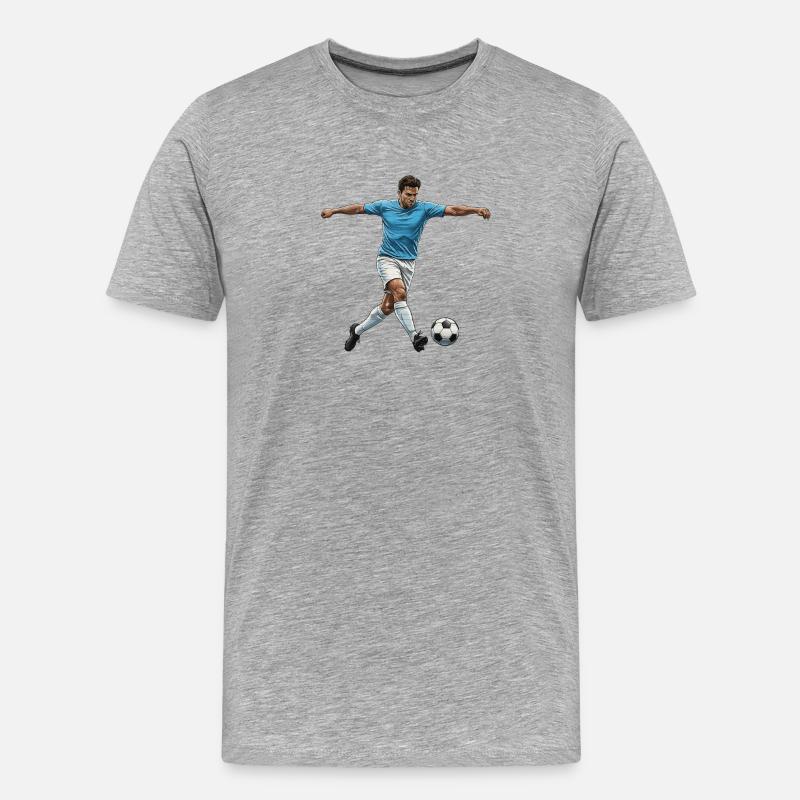 fussballspieler-blau-trikot-torschuss-comic-sti - Männer Premium Bio T-Shirt - Grau meliert