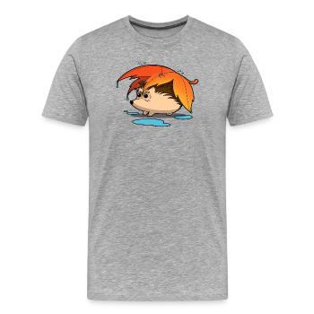 Hérisson sous parapluie feuillu - T-shirt bio Premium Homme - gris chiné - Devant - Damien (186cm)