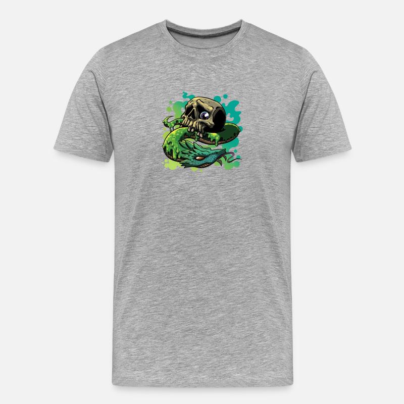 Neon Schlange Schädel - Männer Premium Bio T-Shirt - Grau meliert