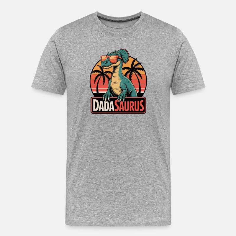 Dadasaurus Cooler Dinosaurier Retro Palmen - Männer Premium Bio T-Shirt - Grau meliert