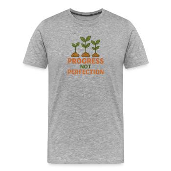 Progress instead of perfection - Men's Premium Organic T-Shirt - heather grey - Front - Damien (186cm)