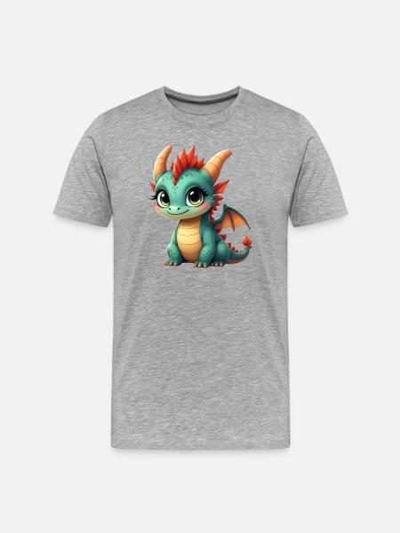 Mignon bébé dragon - T-shirt bio Premium Homme - gris chiné