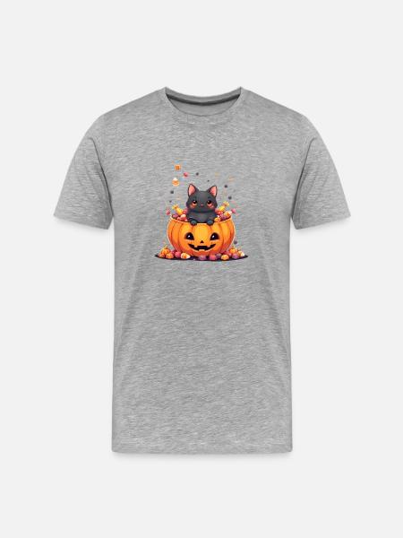 Halloween Cat with Halloween Pumpkin - Men's Premium Organic T-Shirt - heather grey
