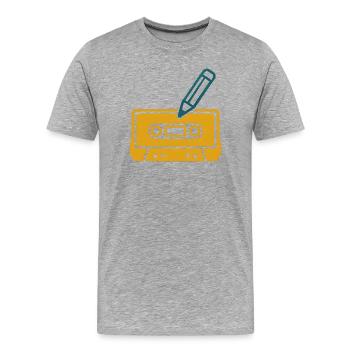Cassette rétro au crayon - T-shirt bio Premium Homme - gris chiné - Devant - Damien (186cm)