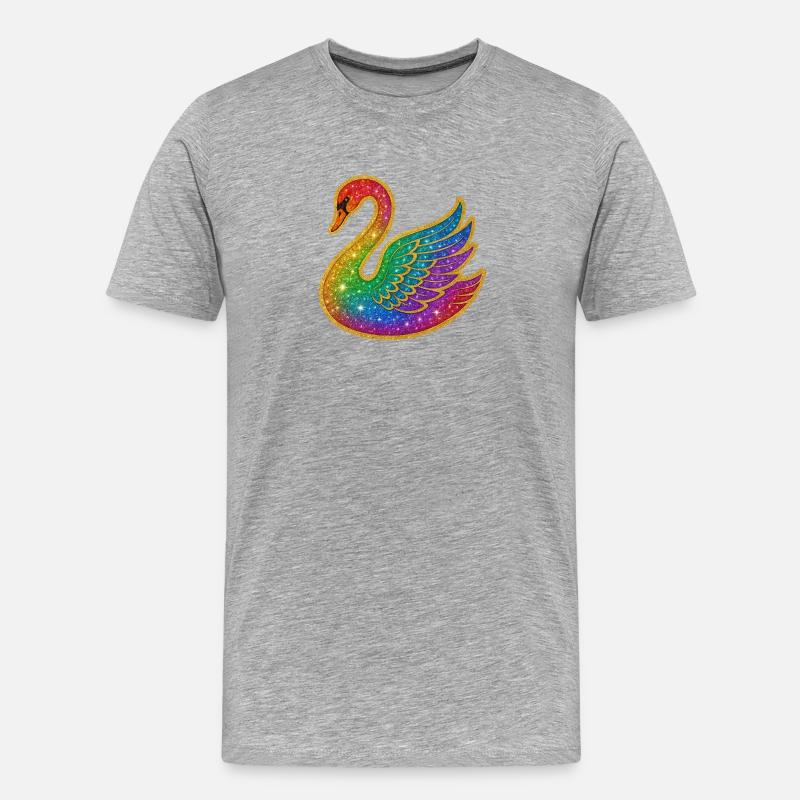 Regenbogen Glitzer Schwan - Männer Premium Bio T-Shirt - Grau meliert