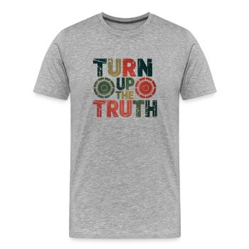 Retro Grunge – Turn Up The Truth - Men's Premium Organic T-Shirt - heather grey - Front - Damien (186cm)