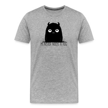 Monstre minimaliste aux yeux blancs - T-shirt bio Premium Homme - gris chiné - Devant - Damien (186cm)