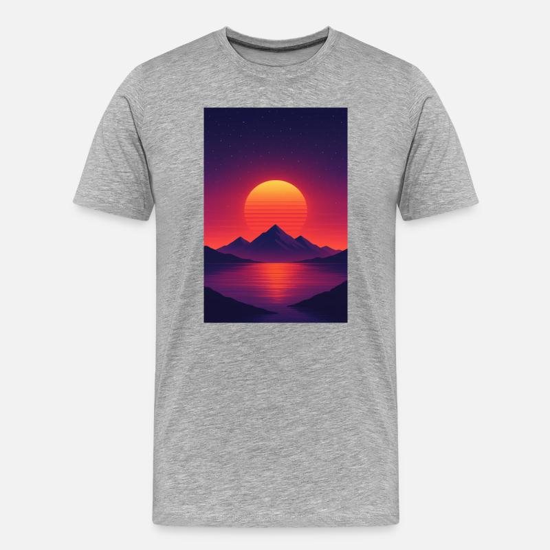 Sonnenuntergang über Alpensee - Männer Premium Bio T-Shirt - Grau meliert