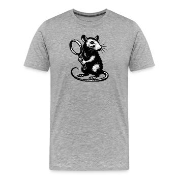 Ratte mit Lupe Motiv - Männer Premium Bio T-Shirt - Grau meliert - Vorne - Damien (186cm)