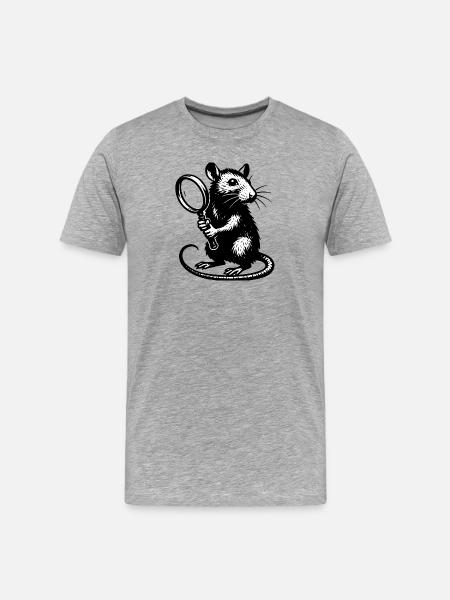 Ratte mit Lupe Motiv - Männer Premium Bio T-Shirt - Grau meliert