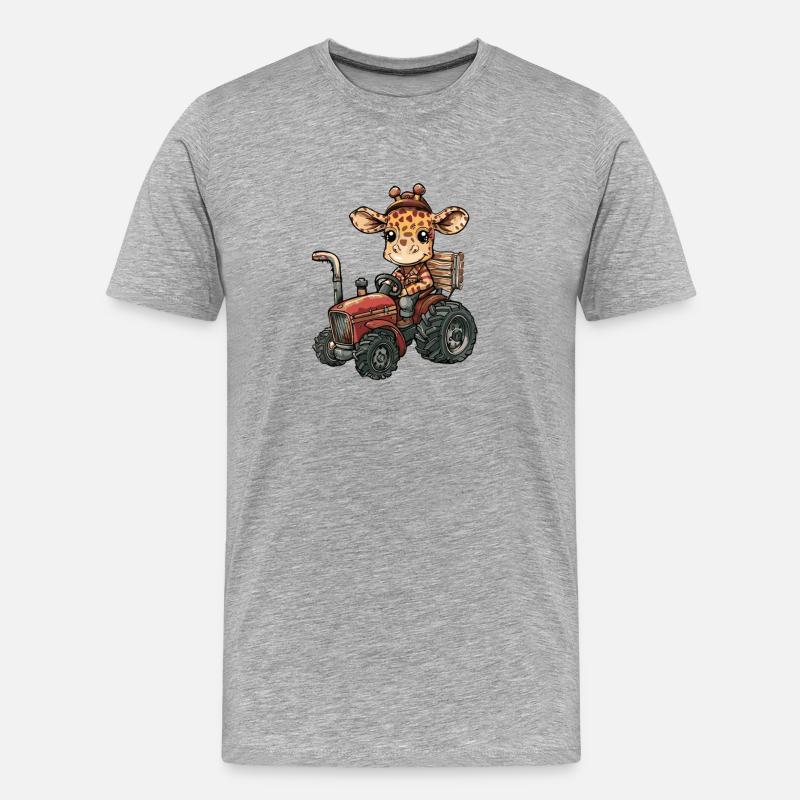 Giraffe Traktor Farmer - Männer Premium Bio T-Shirt - Grau meliert