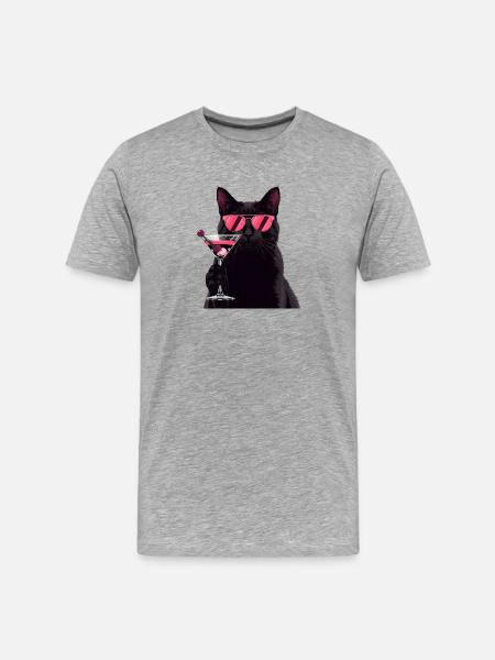Black Cat with Pink Martini Cartoon - Men's Premium Organic T-Shirt - heather grey