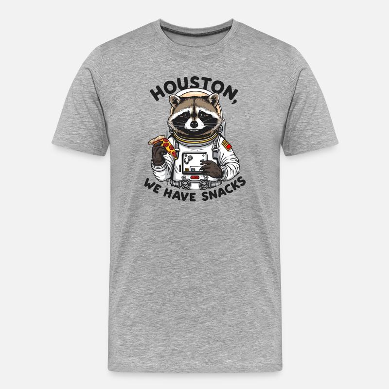 Waschbär Astronaut Houston We Have Snacks - Männer Premium Bio T-Shirt - Grau meliert