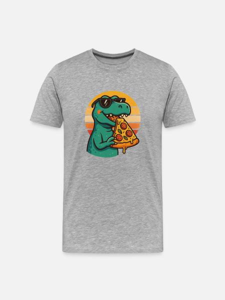 Pizza Saurus Retro - Männer Premium Bio T-Shirt - Grau meliert