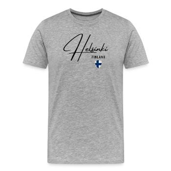 Design élégant Helsinki, j’adore Helsinki - T-shirt bio Premium Homme - gris chiné - Devant - Damien (186cm)