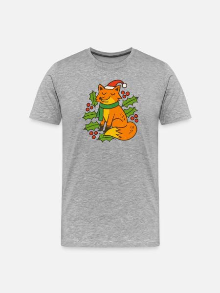 Holiday Fox in Scarf and Hat - Men's Premium Organic T-Shirt - heather grey